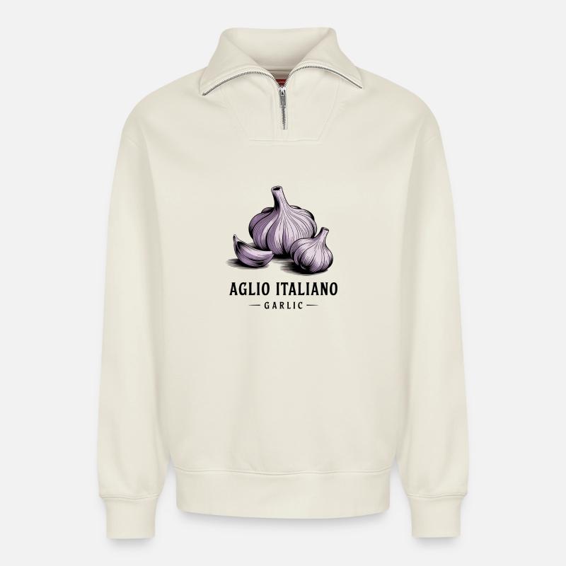 Aglio Italiano – Knoblauch - Relaxed Unisex Organic Half Zip Sweatshirt – von SPREAD - Naturweiß