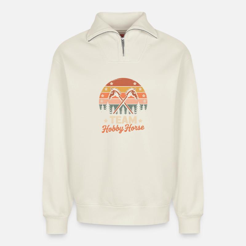 Hobby Horsing - Relaxed Unisex Organic Half Zip Sweatshirt – von SPREAD - Naturweiß