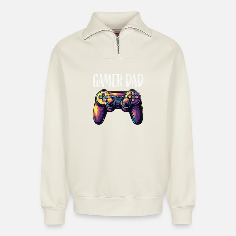 Gamer Dad Controller Neon - Relaxed Unisex Organic Half Zip Sweatshirt – von SPREAD - Naturweiß