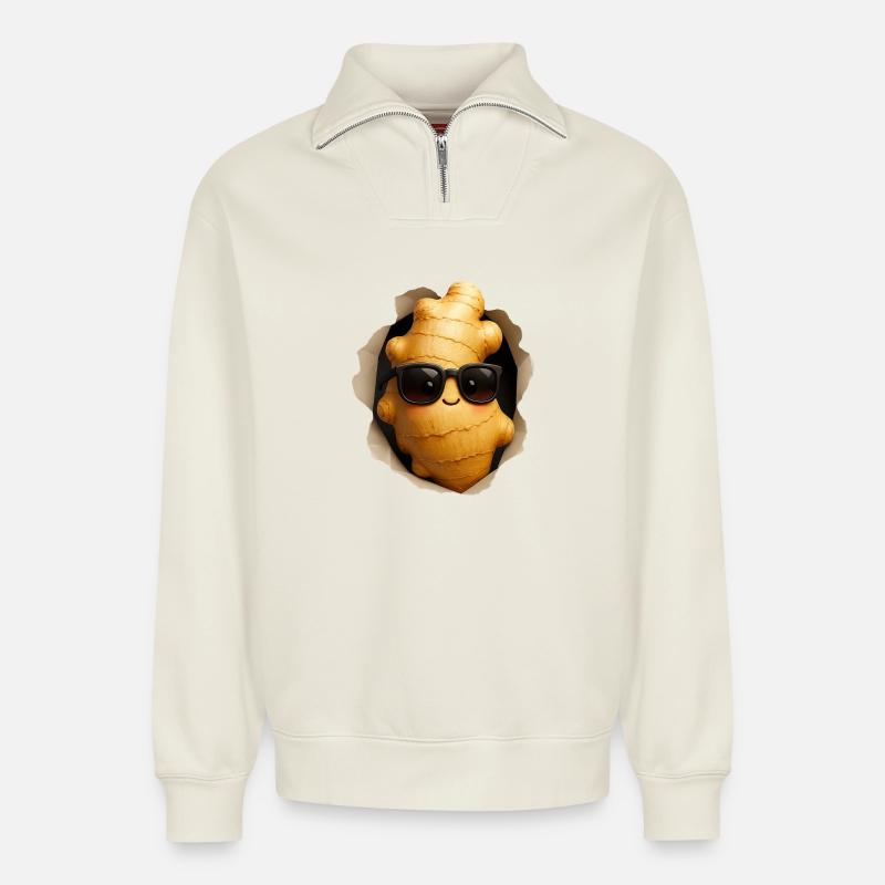 Ingwer - Relaxed Unisex Organic Half Zip Sweatshirt – von SPREAD - Naturweiß