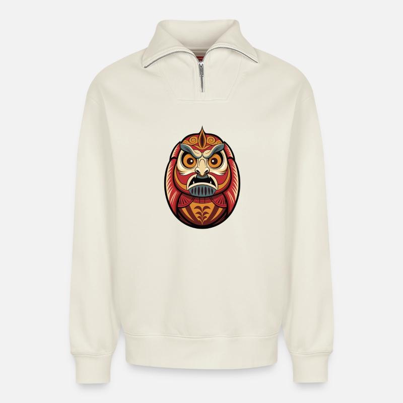 Daruma | Japanischer Glücksbringer - Relaxed Unisex Organic Half Zip Sweatshirt – von SPREAD - Naturweiß