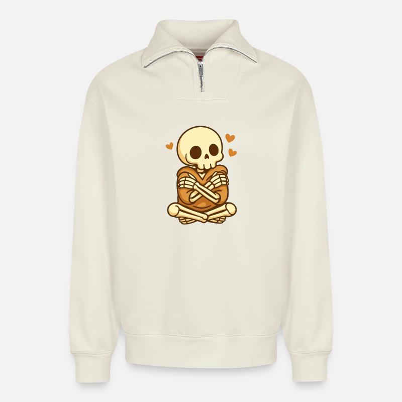 Self Hug Skelett – Cozy Selflove - Relaxed Unisex Organic Half Zip Sweatshirt – von SPREAD - Naturweiß