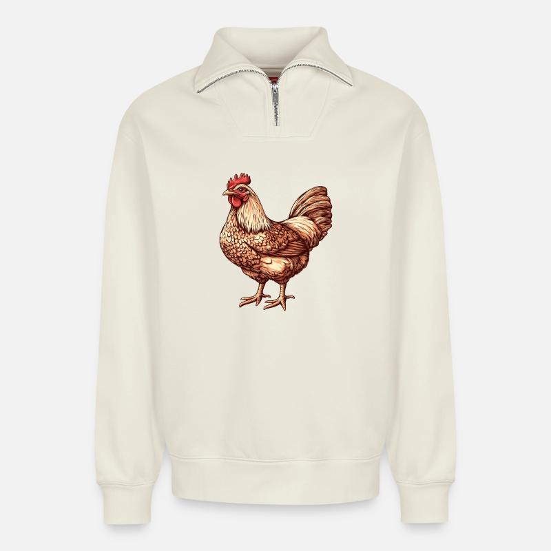 Lebendige Huhn-Illustration - Relaxed Unisex Organic Half Zip Sweatshirt – von SPREAD - Naturweiß