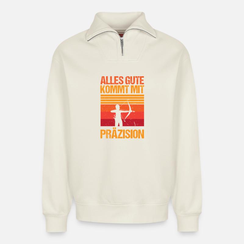 Archery Archery Archery - Relaxed Unisex Organic Half Zip Sweatshirt – by SPREAD - off white