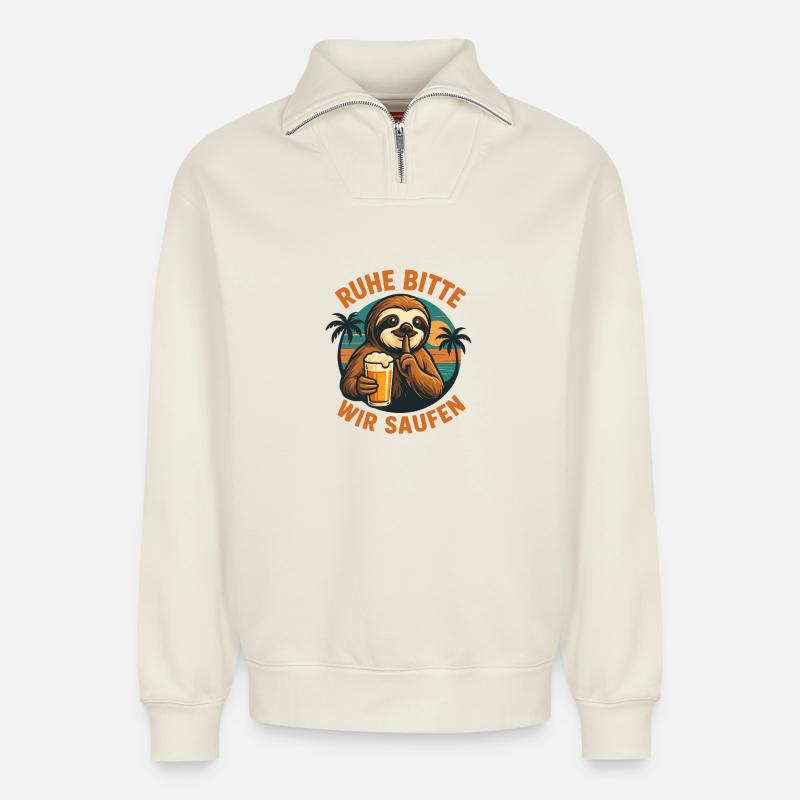 Ruhe Bitte Wir Saufen Sloth - Relaxed Unisex Organic Half Zip Sweatshirt – von SPREAD - Naturweiß