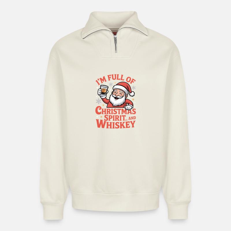 Weihnachts-Whiskey-Weihnachtsgeist - Relaxed Unisex Organic Half Zip Sweatshirt – von SPREAD - Naturweiß