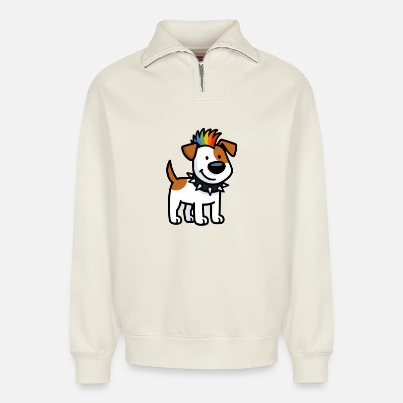 Cool Jack Russell Punker - Sweat unisexe décontracté en coton biologique à demi-zip – de SPREAD - blanc cassé
