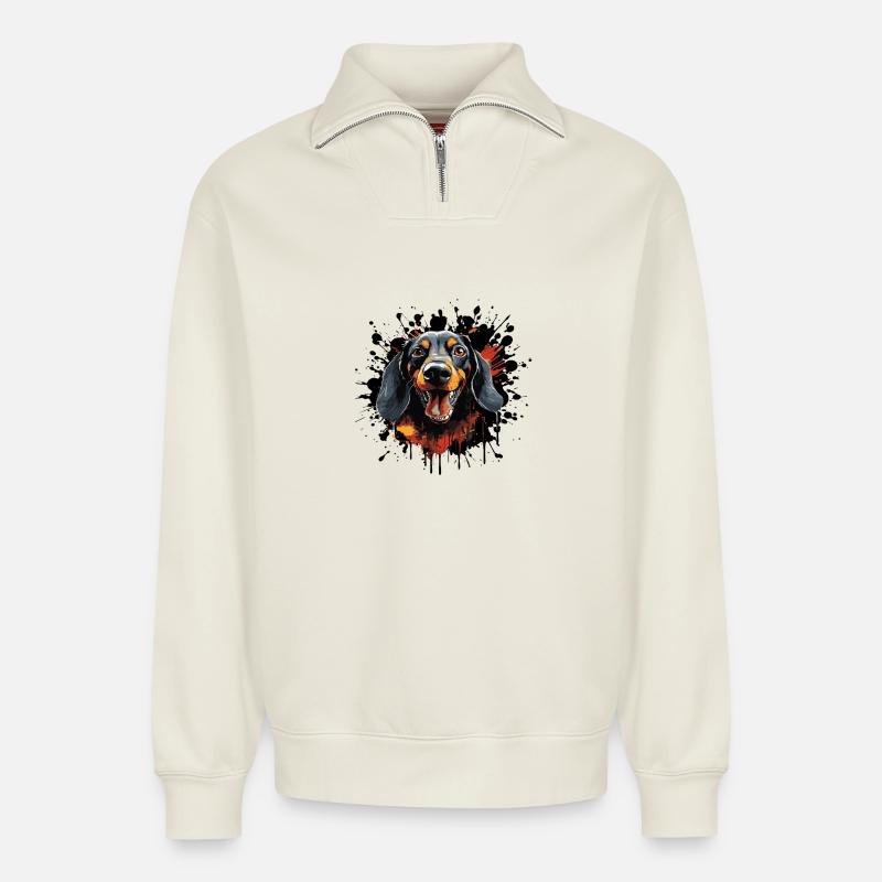 Hunde-Porträt Farbspritzer - Relaxed Unisex Organic Half Zip Sweatshirt – von SPREAD - Naturweiß