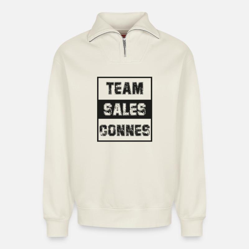 sales connes de madame Brigitte - Sweat unisexe décontracté en coton biologique à demi-zip – de SPREAD - blanc cassé