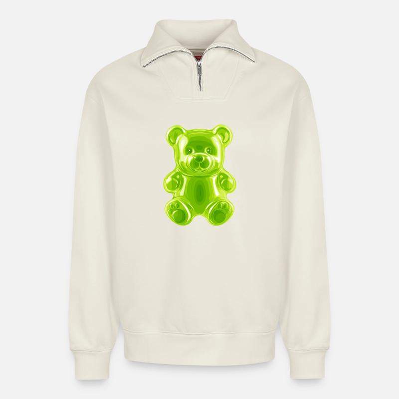 Ours en caoutchouc vert - Sweat unisexe décontracté en coton biologique à demi-zip – de SPREAD - blanc cassé