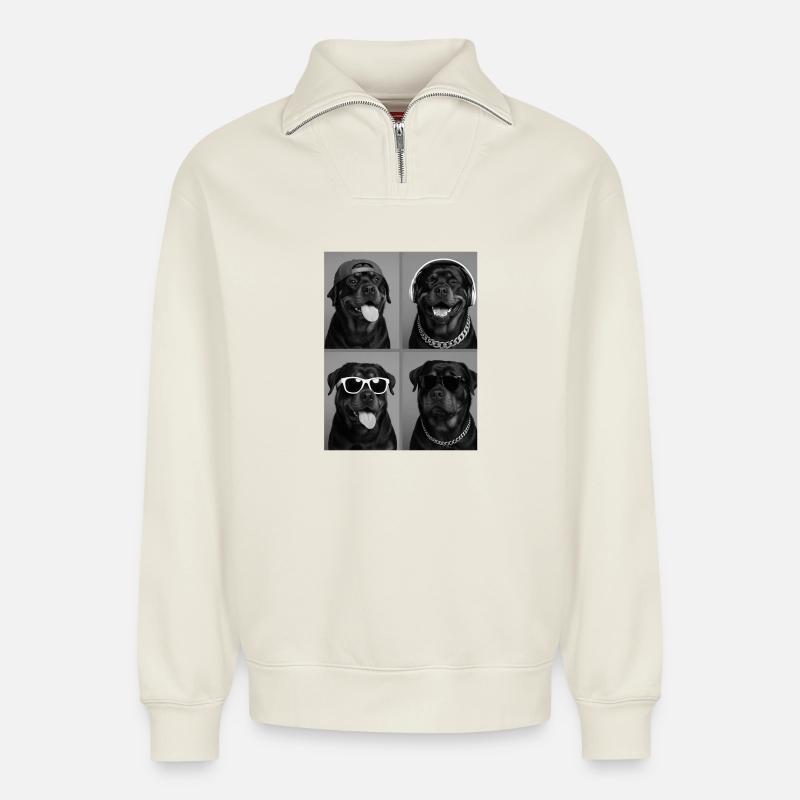 Rottweiler - Relaxed Unisex Organic Half Zip Sweatshirt – von SPREAD - Naturweiß
