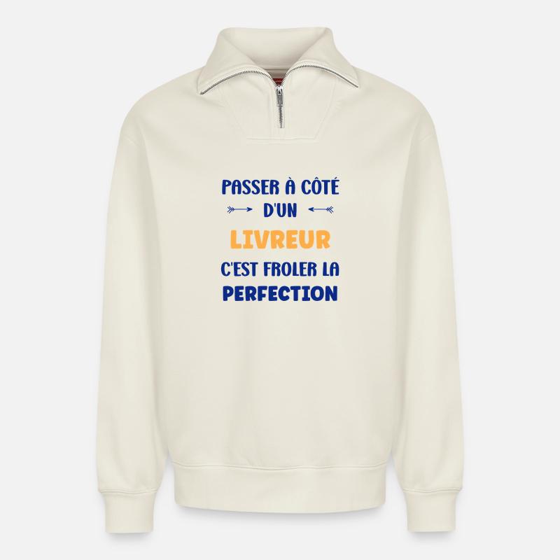 Einen Lieferanten fehlen – Perfektion - Relaxed Unisex Organic Half Zip Sweatshirt – von SPREAD - Naturweiß