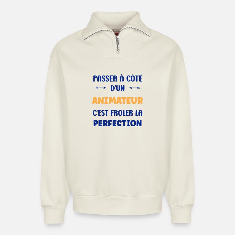 Missing a Facilitator - Relaxed Unisex Organic Half Zip Sweatshirt – by SPREAD - off white