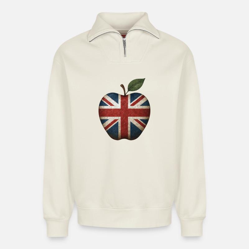 Großbritannien England - Relaxed Unisex Organic Half Zip Sweatshirt – von SPREAD - Naturweiß