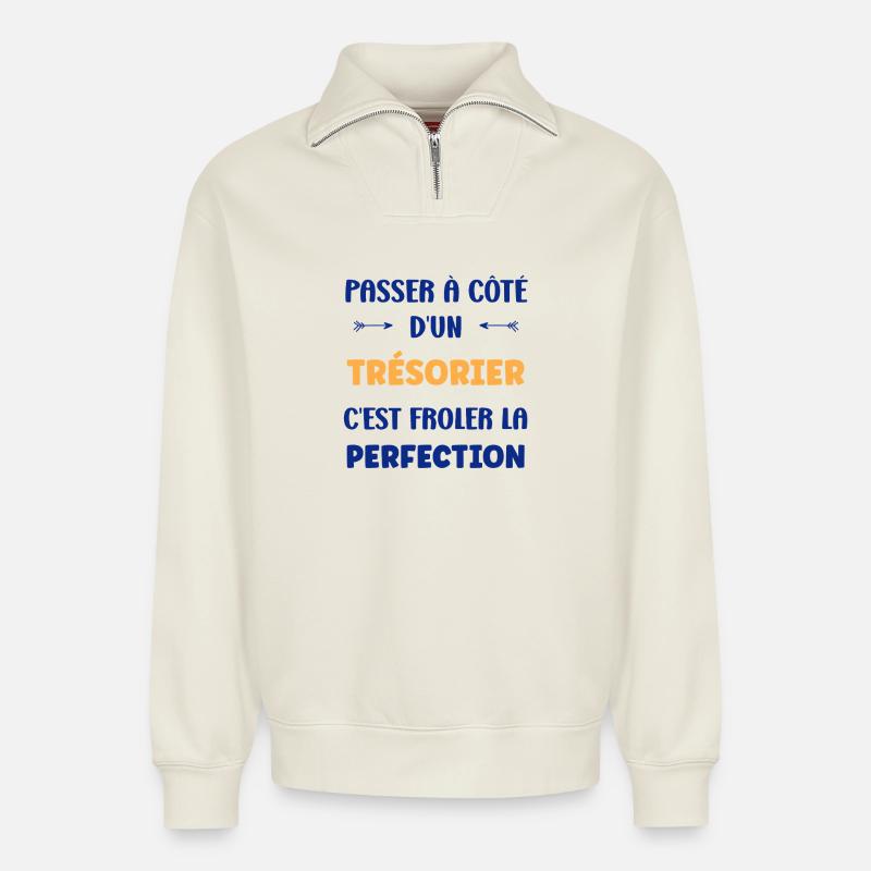 Treasurer - Relaxed Unisex Organic Half Zip Sweatshirt – by SPREAD - off white