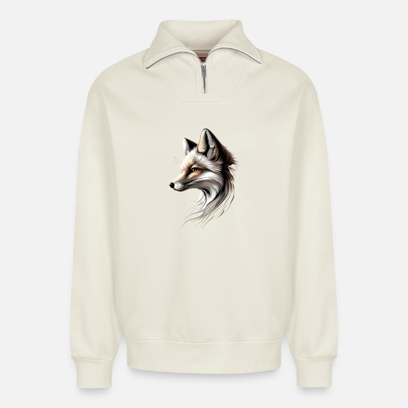 Polarfuchs Schneefuchs Eisfuchs Süßer Weißer Fuchs - Relaxed Unisex Organic Half Zip Sweatshirt – von SPREAD - Naturweiß