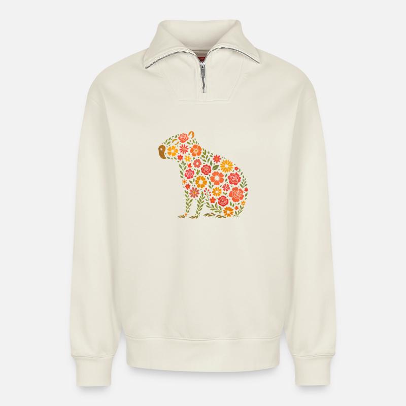 Capybara - Relaxed Unisex Organic Half Zip Sweatshirt – von SPREAD - Naturweiß