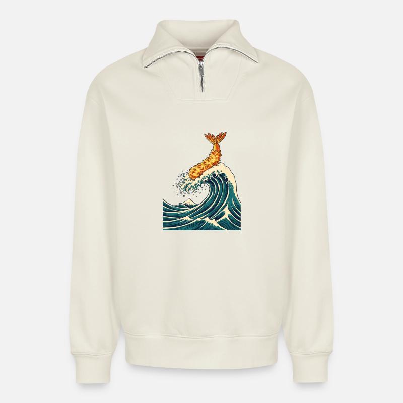 Die große Tempurawelle - Relaxed Unisex Organic Half Zip Sweatshirt – von SPREAD - Naturweiß