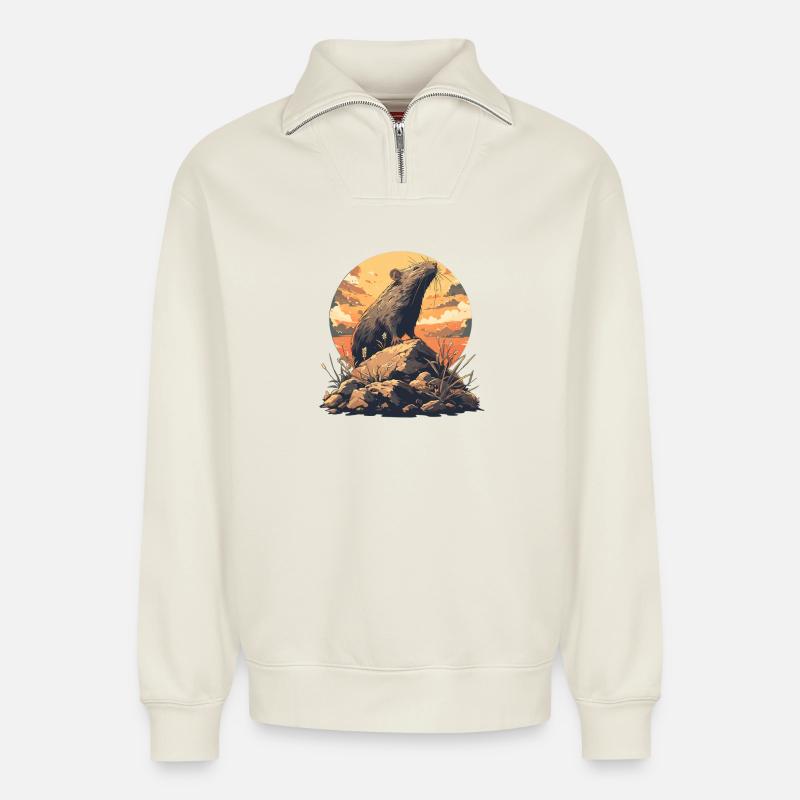 Rat Rat - Sweat unisexe décontracté en coton biologique à demi-zip – de SPREAD - blanc cassé
