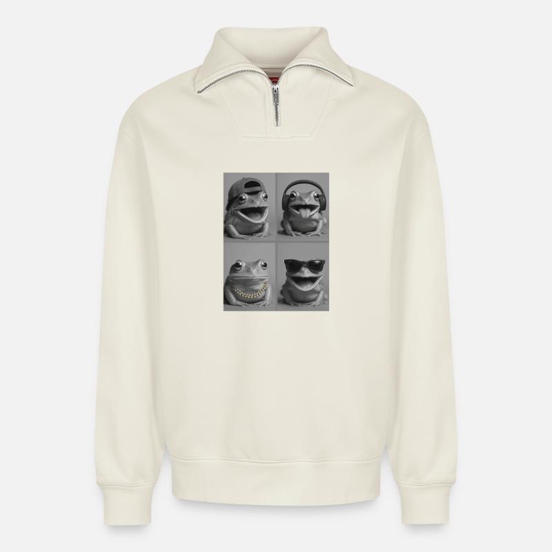 Frosch - Relaxed Unisex Organic Half Zip Sweatshirt – von SPREAD - Naturweiß
