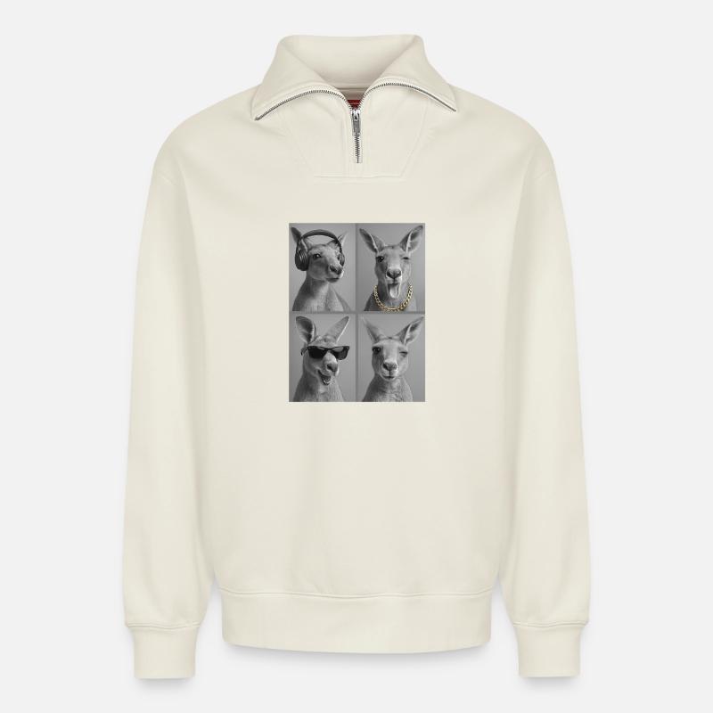 Kangourou - Sweat unisexe décontracté en coton biologique à demi-zip – de SPREAD - blanc cassé