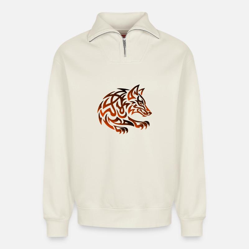 Stammeswolf Ember - Relaxed Unisex Organic Half Zip Sweatshirt – von SPREAD - Naturweiß