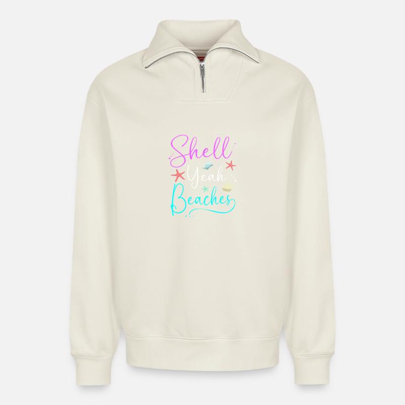 Shell collector shell - Relaxed Unisex Organic Half Zip Sweatshirt – by SPREAD - off white