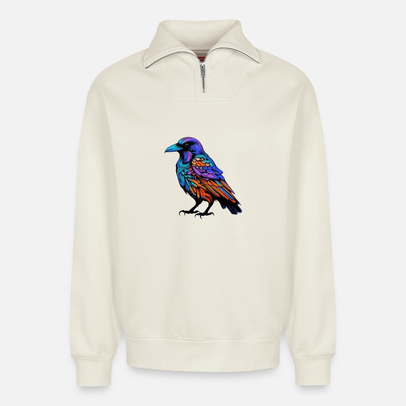 Rabe Tier Bunt - Relaxed Unisex Organic Half Zip Sweatshirt – von SPREAD - Naturweiß