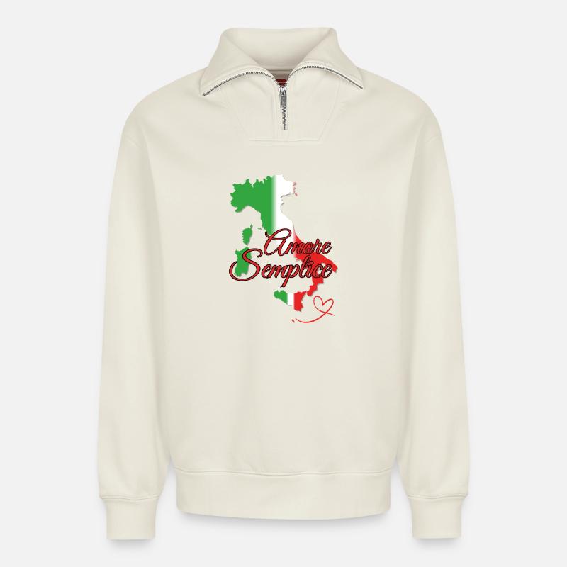 Amore Semplice Italia - Relaxed Unisex Organic Half Zip Sweatshirt – von SPREAD - Naturweiß