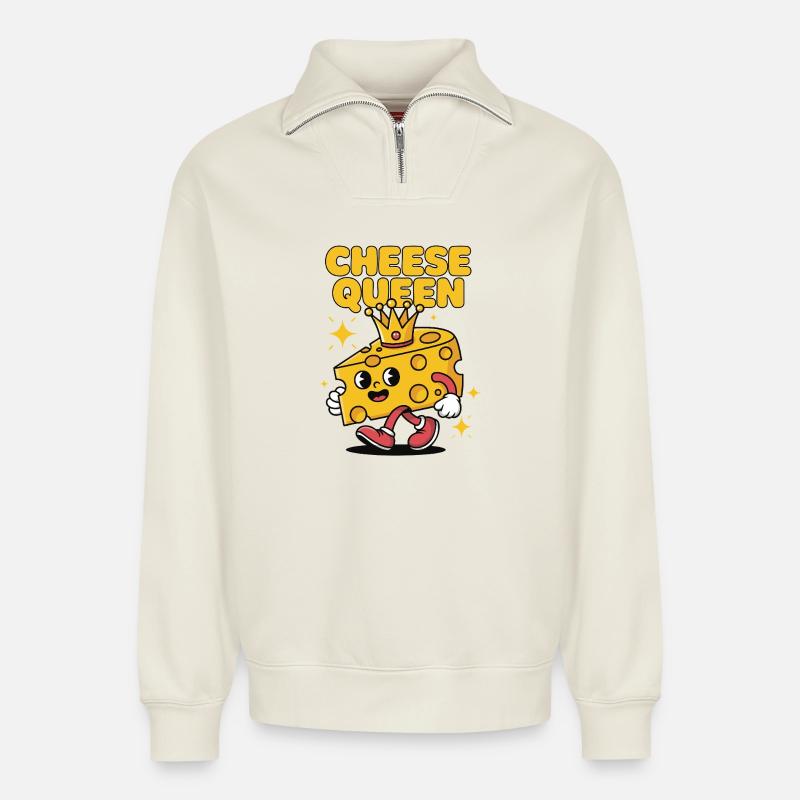 Cheese Queen – Fromage à couronne - Sweat unisexe décontracté en coton biologique à demi-zip – de SPREAD - blanc cassé