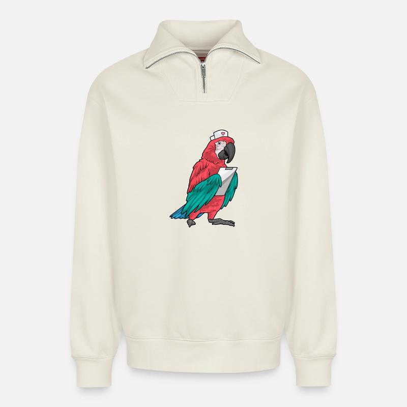 Papagei Krankenschwester Klemmbrett - Relaxed Unisex Organic Half Zip Sweatshirt – von SPREAD - Naturweiß
