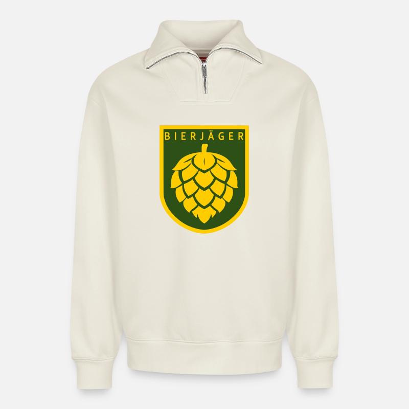 Bierjäger - Relaxed Unisex Organic Half Zip Sweatshirt – by SPREAD - off white