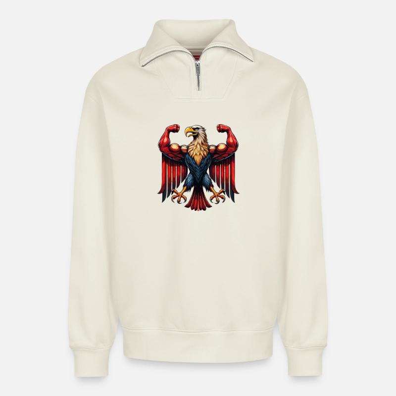 Aigle - Sweat unisexe décontracté en coton biologique à demi-zip – de SPREAD - blanc cassé