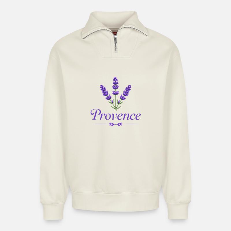 provence_lavance - Relaxed Unisex Organic Half Zip Sweatshirt – von SPREAD - Naturweiß