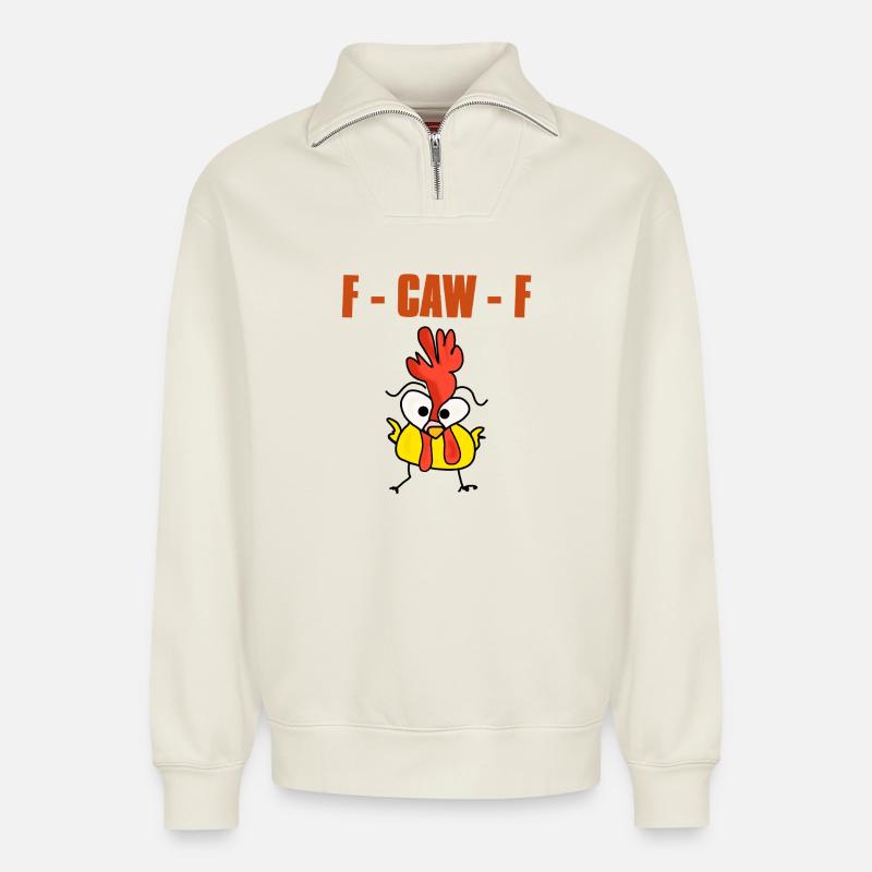 f caw f - Relaxed Unisex Organic Half Zip Sweatshirt – von SPREAD - Naturweiß