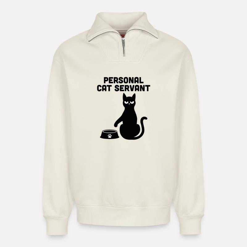 Personal Cat Servant - Relaxed Unisex Organic Half Zip Sweatshirt – by SPREAD - off white