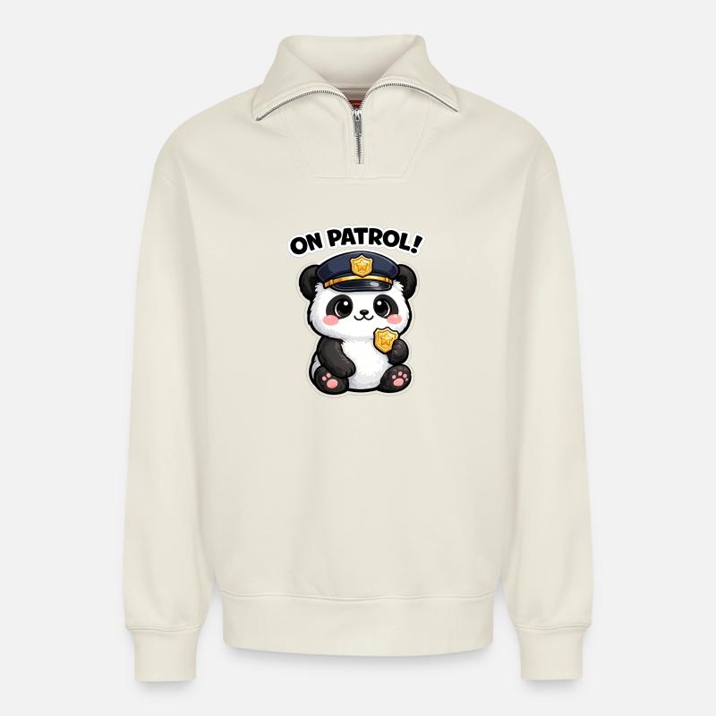 Panda Auf Streife - Relaxed Unisex Organic Half Zip Sweatshirt – von SPREAD - Naturweiß