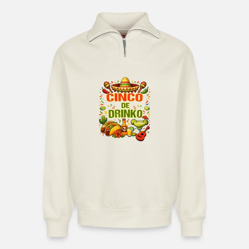 Cinco de Drinko - Cinco de Mayo - Relaxed Unisex Organic Half Zip Sweatshirt – von SPREAD - Naturweiß