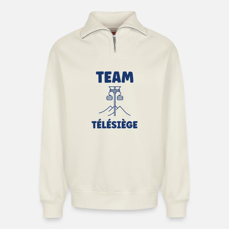 Bergsessellift Team - Relaxed Unisex Organic Half Zip Sweatshirt – von SPREAD - Naturweiß