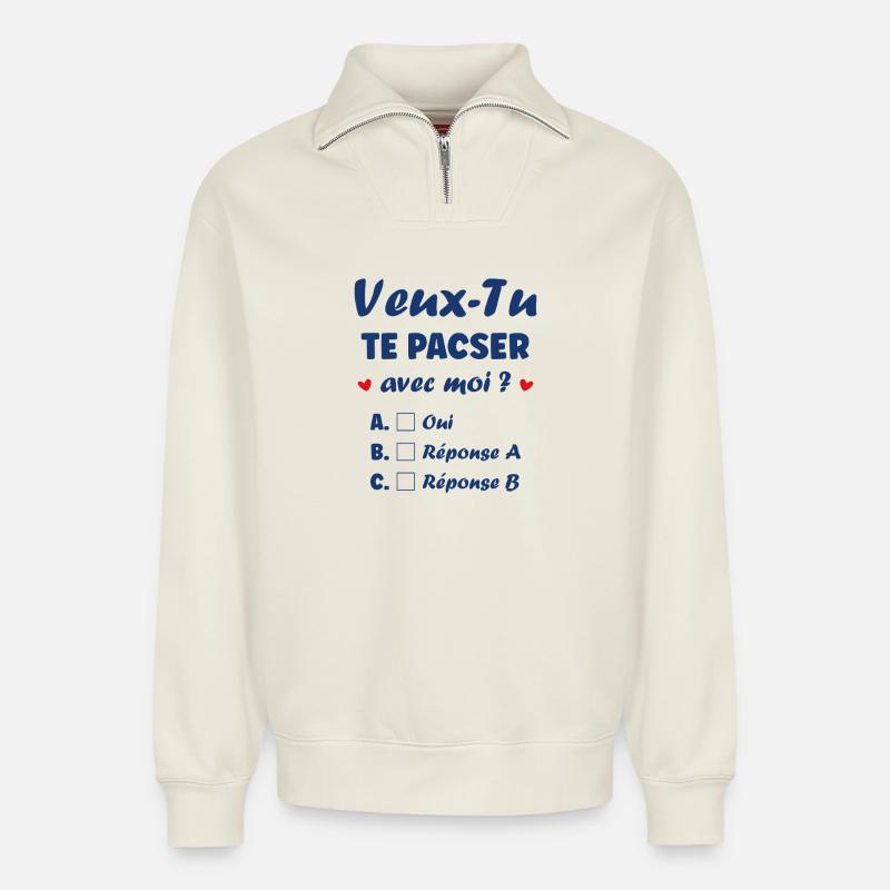 PACS application - Relaxed Unisex Organic Half Zip Sweatshirt – by SPREAD - off white