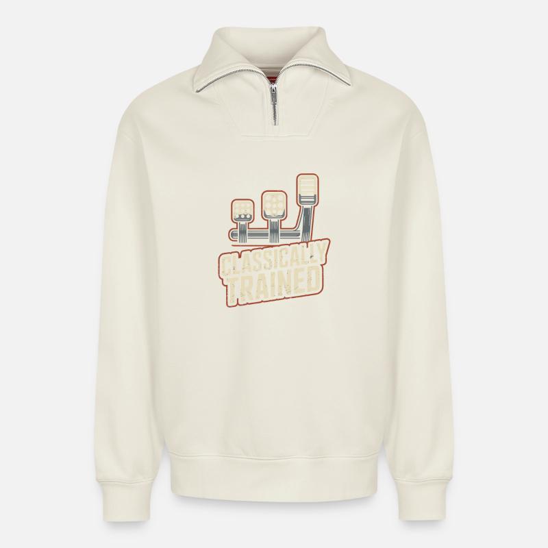Classically Trained Petrolhead KFZ Mechaniker - Relaxed Unisex Organic Half Zip Sweatshirt – von SPREAD - Naturweiß