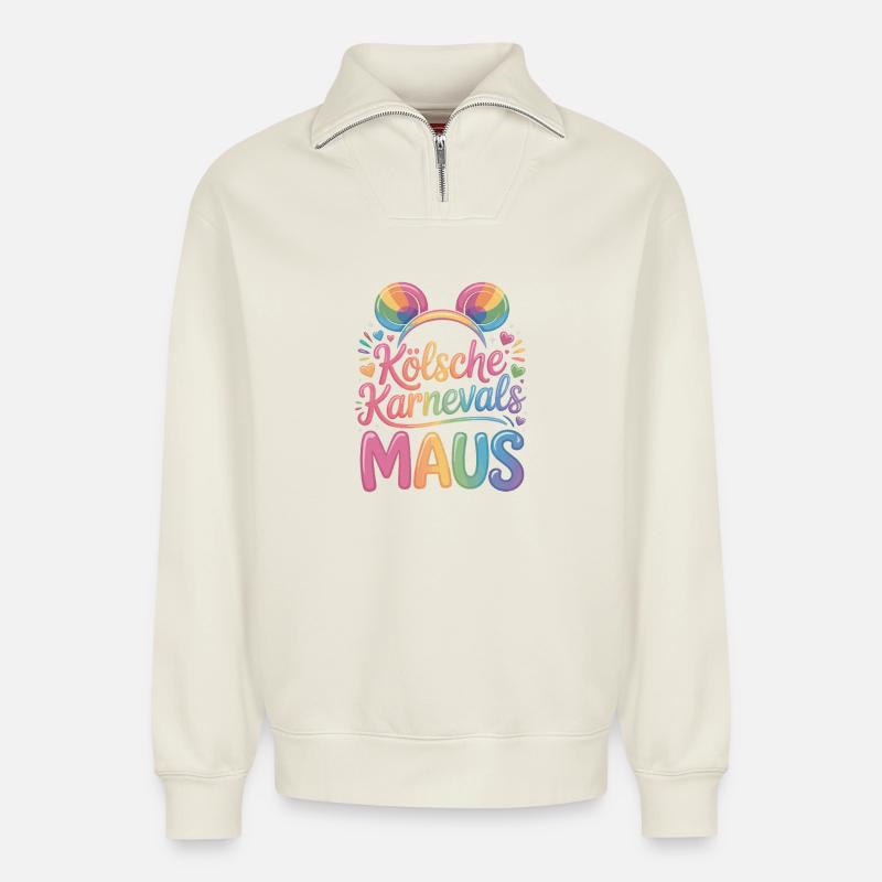 Kölsche Karnevalsmaus Karneval Köln Kölner Maus - Relaxed Unisex Organic Half Zip Sweatshirt – von SPREAD - Naturweiß