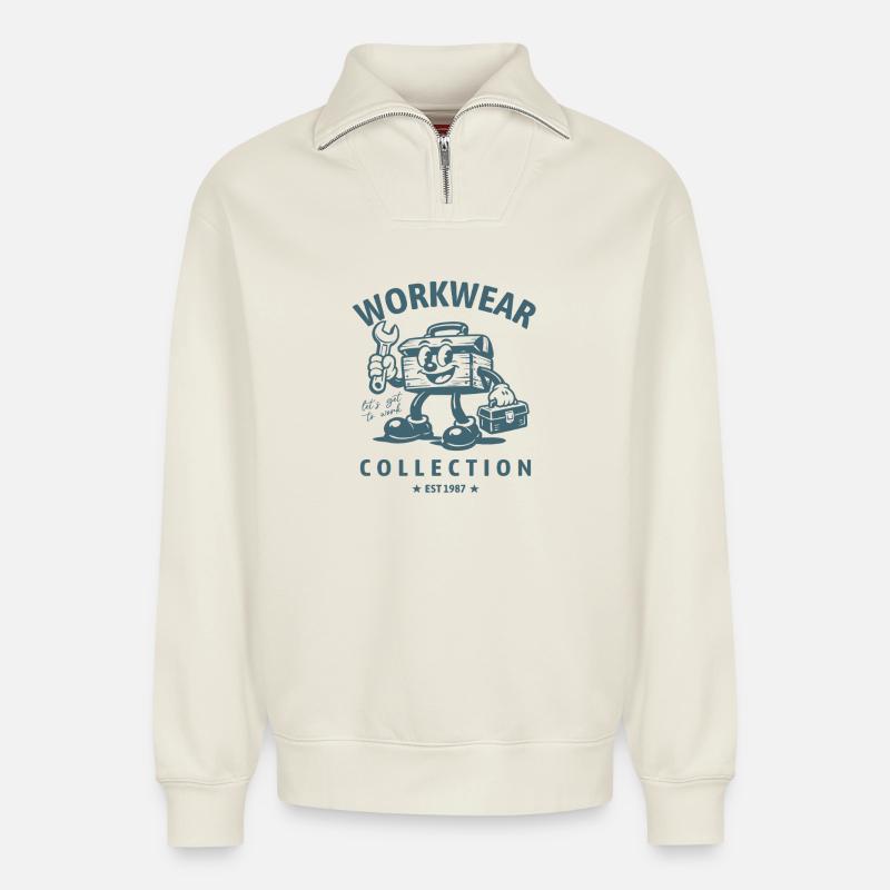Workwear Collection Toolbox - Relaxed Unisex Organic Half Zip Sweatshirt – by SPREAD - off white