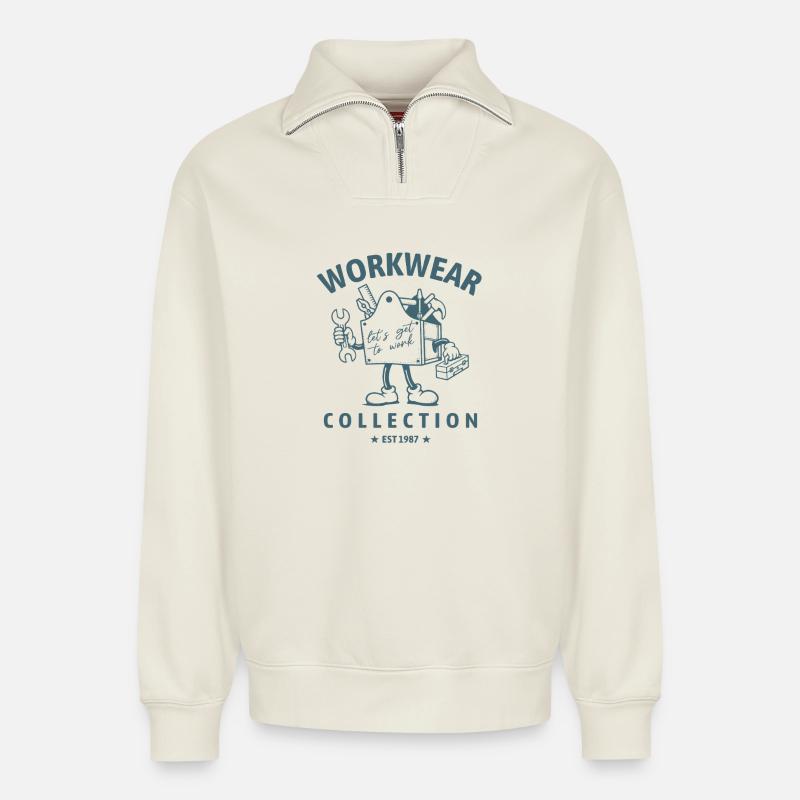 Workwear Collection Toolbox - Relaxed Unisex Organic Half Zip Sweatshirt – by SPREAD - off white