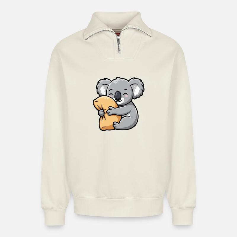 Koala Kuscheln - Relaxed Unisex Organic Half Zip Sweatshirt – von SPREAD - Naturweiß