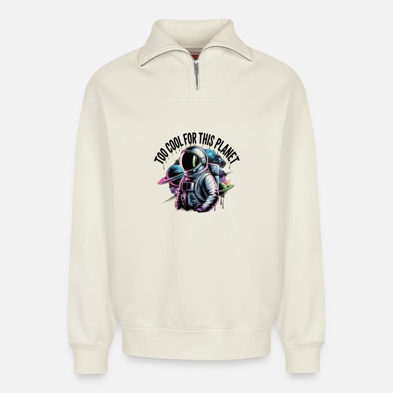 Astronaut - Relaxed Unisex Organic Half Zip Sweatshirt – von SPREAD - Naturweiß