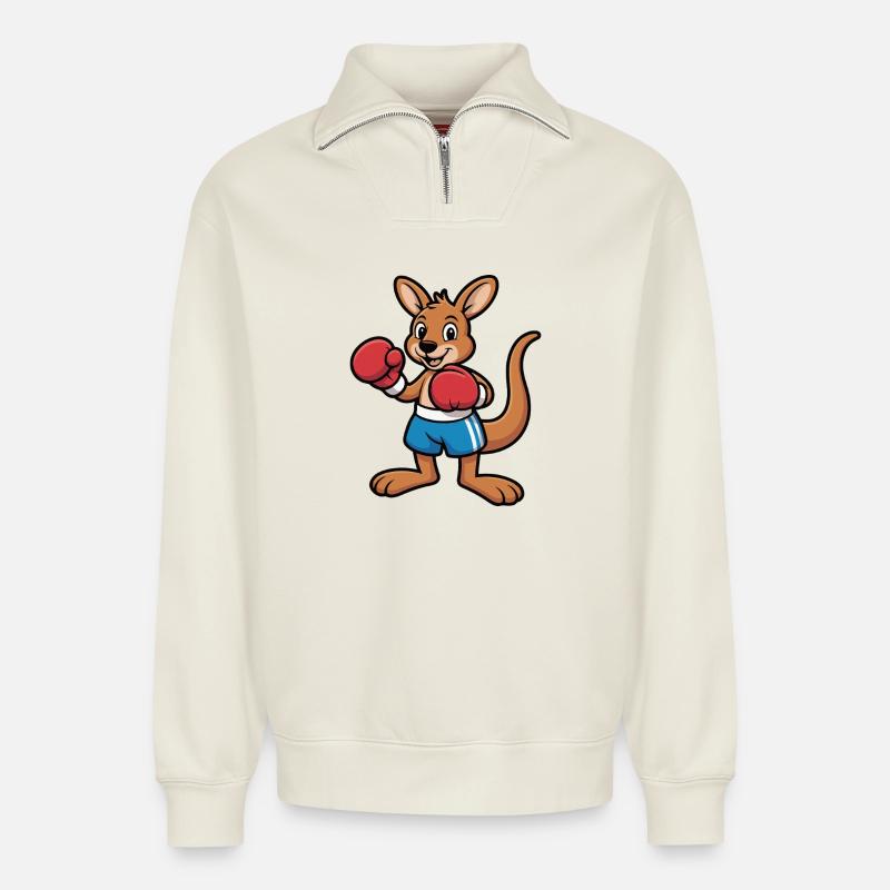Känguru-Boxer - Relaxed Unisex Organic Half Zip Sweatshirt – von SPREAD - Naturweiß
