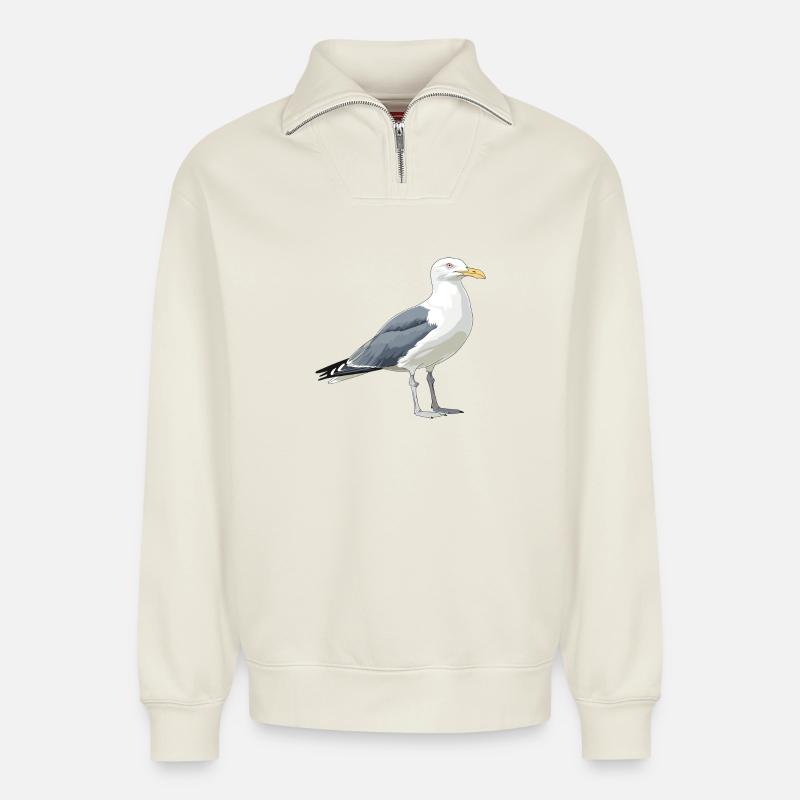 Küstenmöwe Cartoon-Illustration - Relaxed Unisex Organic Half Zip Sweatshirt – von SPREAD - Naturweiß