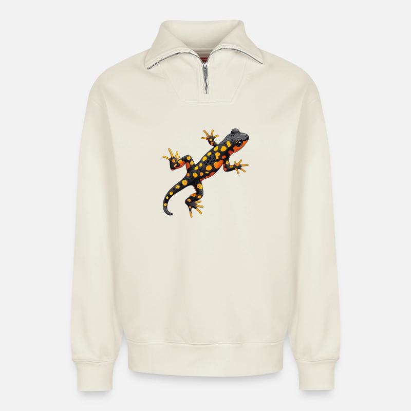 Feuersalamander Salamander - Relaxed Unisex Organic Half Zip Sweatshirt – von SPREAD - Naturweiß