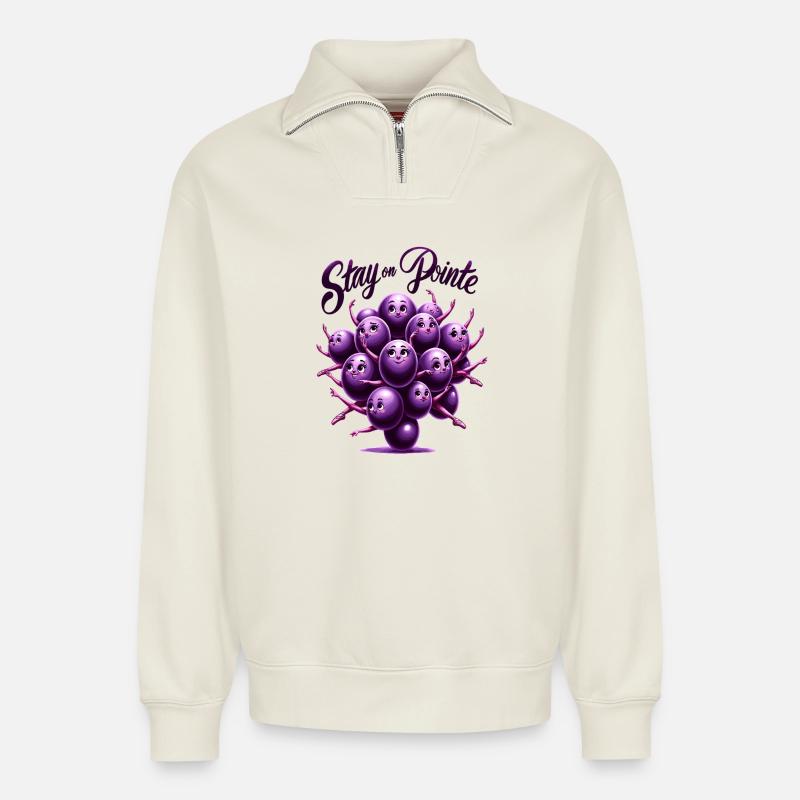 Pointe Grapes Dream - Relaxed Unisex Organic Half Zip Sweatshirt – by SPREAD - off white